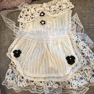 White Lace Dress with Black Floral Accents